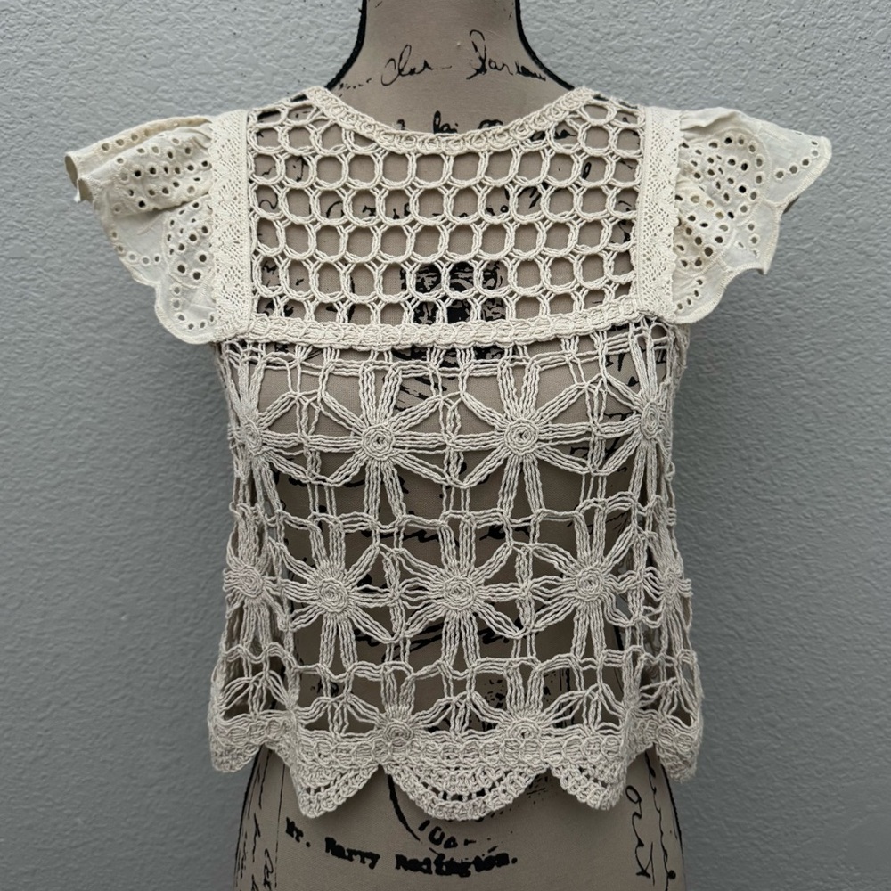 Altar'd State‎ Crochet Open Knit Boho Crop Top Beige Size Small